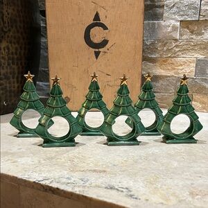 Set of 6 vintage ceramic Christmas tree napkin rings